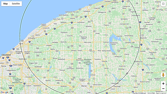 map of Dr.Jeff ND's service area in Northeast Ohio